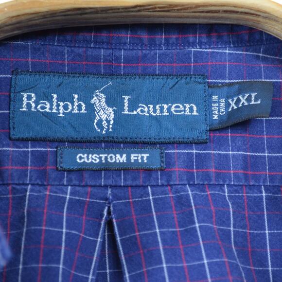 Ralph Lauren Custom Fit Shirt XXL – Navy Red Check Long Sleeve - Picture 5 of 6